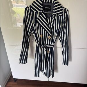 Express Navy and White Striped Trench Coat